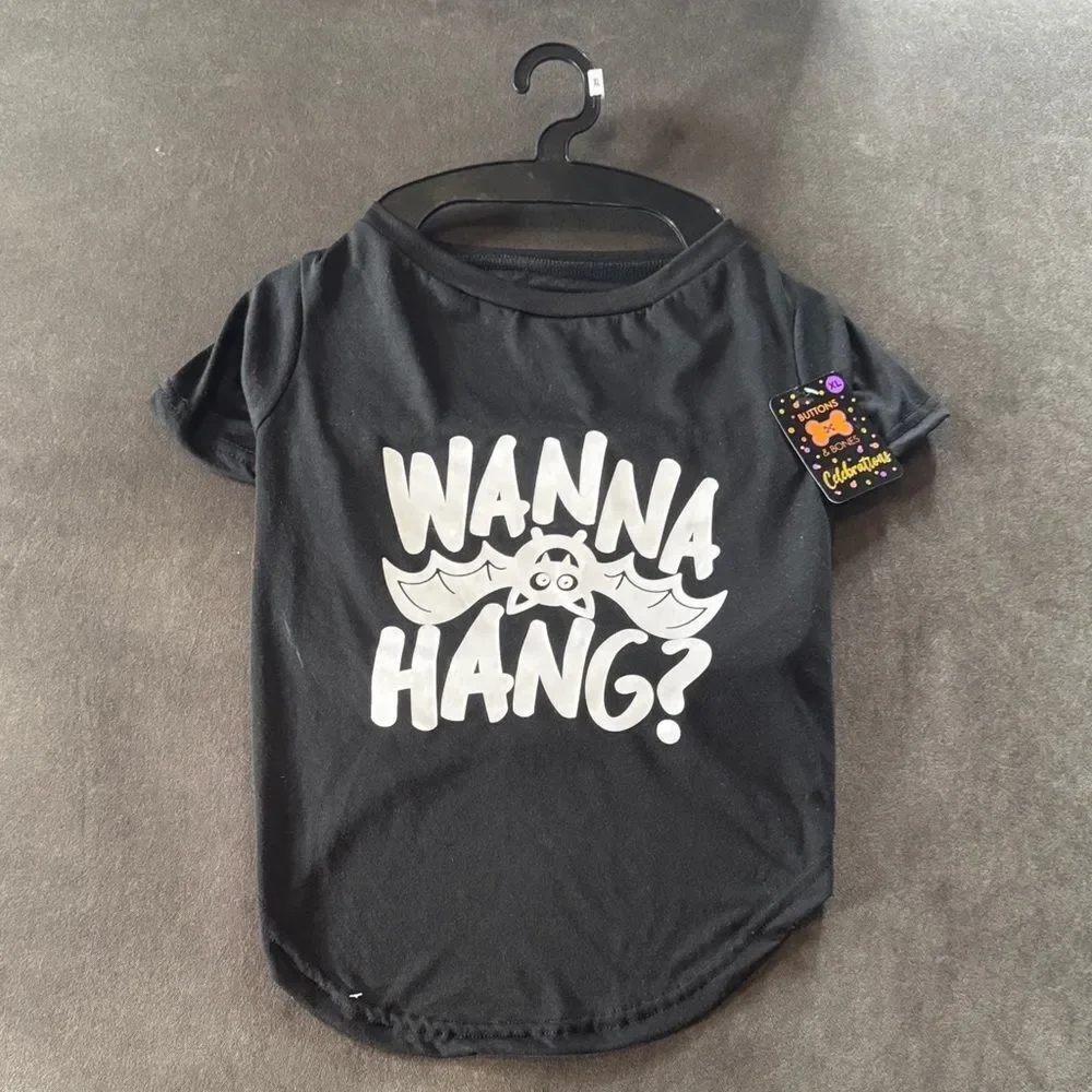 Dog Pet Black T-Shirt Halloween Bat Wanna Hang Size XL NEW